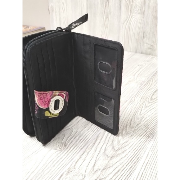 Vera Bradley wallet/purse, black/Pink floral cloth print Clasp Front Zipper - Picture 5 of 5